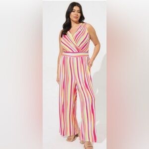 Torrid Colorful Sleeveless Striped Wide Leg Super Stretchy‎ Jumpsuit Size 5X NWT